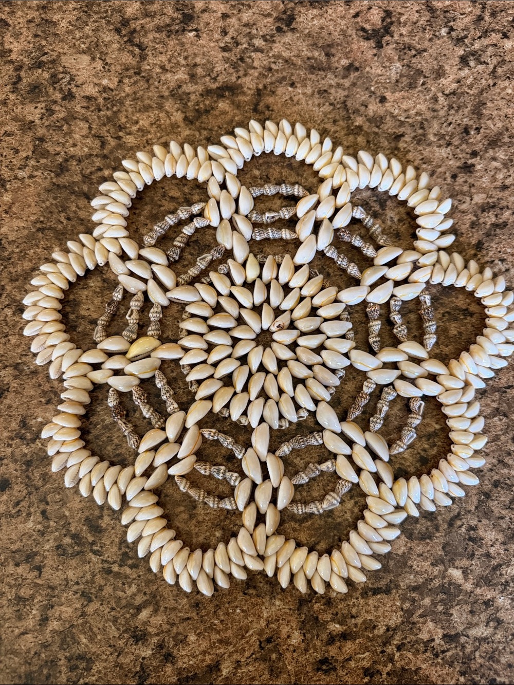 Vintage Trivet Made of Shells Boho Kitchenware Wall Art Decor Sea Beach